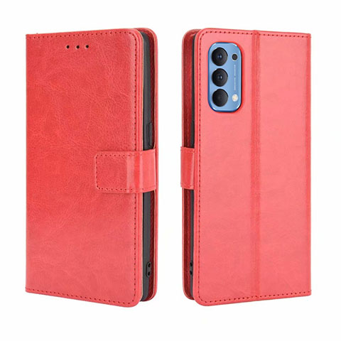 Handytasche Stand Schutzhülle Flip Leder Hülle für Oppo Reno4 4G Rot