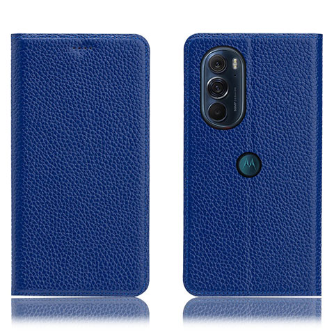 Handytasche Stand Schutzhülle Flip Leder Hülle H02P für Motorola Moto Edge 30 Pro 5G Blau