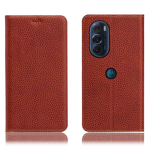 Handytasche Stand Schutzhülle Flip Leder Hülle H02P für Motorola Moto Edge 30 Pro 5G Braun