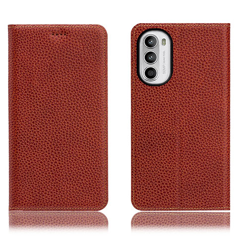 Handytasche Stand Schutzhülle Flip Leder Hülle H02P für Motorola Moto G71s 5G Braun