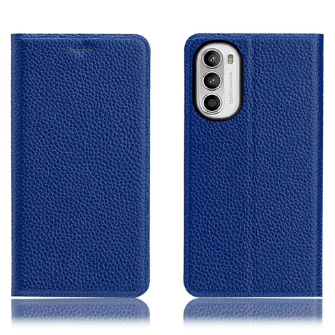 Handytasche Stand Schutzhülle Flip Leder Hülle H02P für Motorola Moto G82 5G Blau