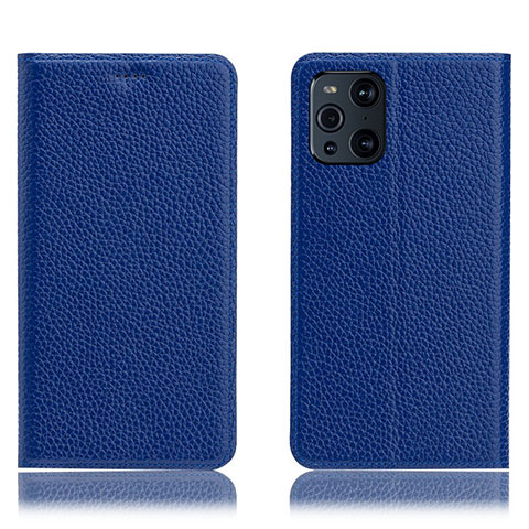 Handytasche Stand Schutzhülle Flip Leder Hülle H02P für Oppo Find X3 5G Blau