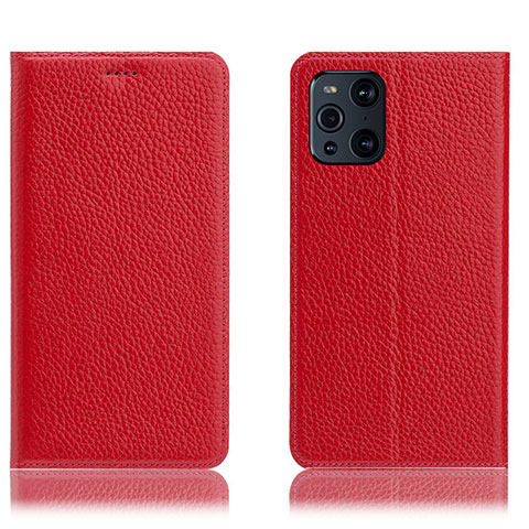 Handytasche Stand Schutzhülle Flip Leder Hülle H02P für Oppo Find X3 5G Rot