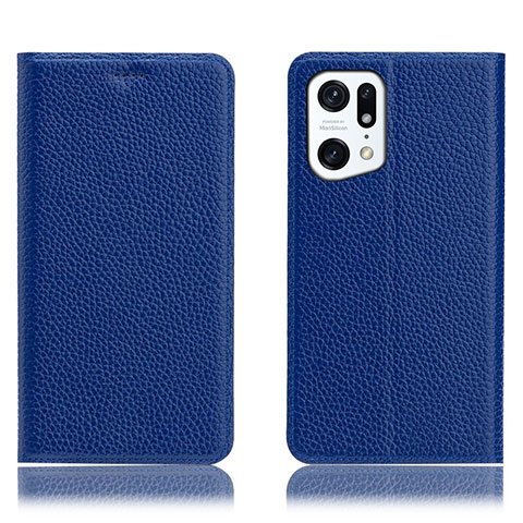 Handytasche Stand Schutzhülle Flip Leder Hülle H02P für Oppo Find X5 5G Blau