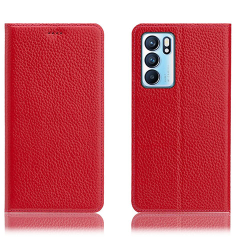 Handytasche Stand Schutzhülle Flip Leder Hülle H02P für Oppo Reno6 5G Rot