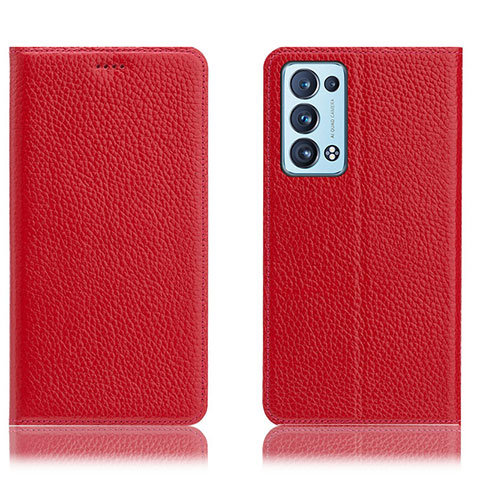 Handytasche Stand Schutzhülle Flip Leder Hülle H02P für Oppo Reno6 Pro 5G Rot