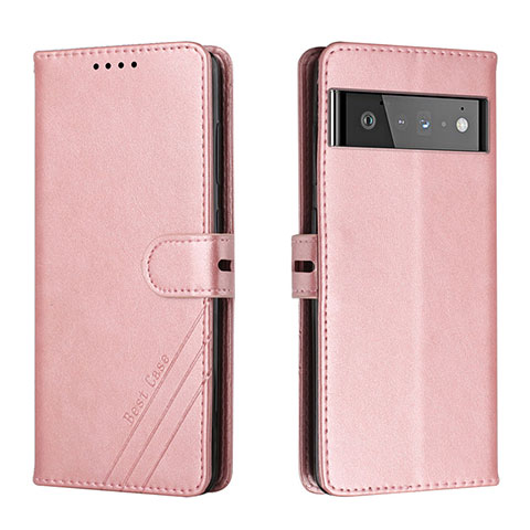 Handytasche Stand Schutzhülle Flip Leder Hülle H02X für Google Pixel 6 5G Rosegold