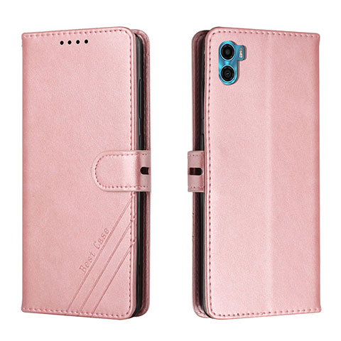 Handytasche Stand Schutzhülle Flip Leder Hülle H02X für Motorola Moto E22S Rosegold