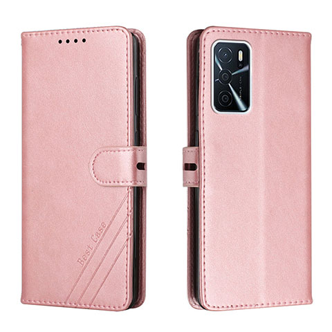 Handytasche Stand Schutzhülle Flip Leder Hülle H02X für Oppo A53s 5G Rosegold