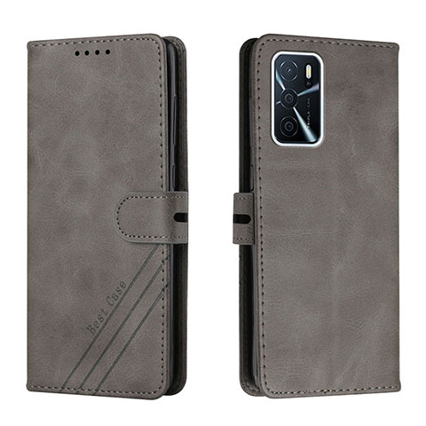 Handytasche Stand Schutzhülle Flip Leder Hülle H02X für Oppo A55 5G Grau