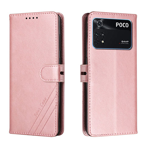 Handytasche Stand Schutzhülle Flip Leder Hülle H02X für Xiaomi Poco M4 Pro 4G Rosegold