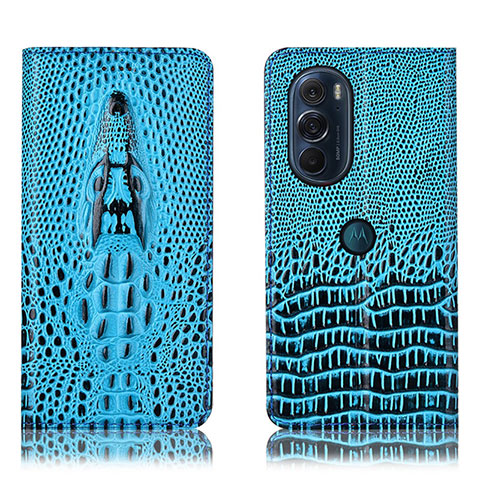 Handytasche Stand Schutzhülle Flip Leder Hülle H03P für Motorola Moto Edge 30 Pro 5G Hellblau