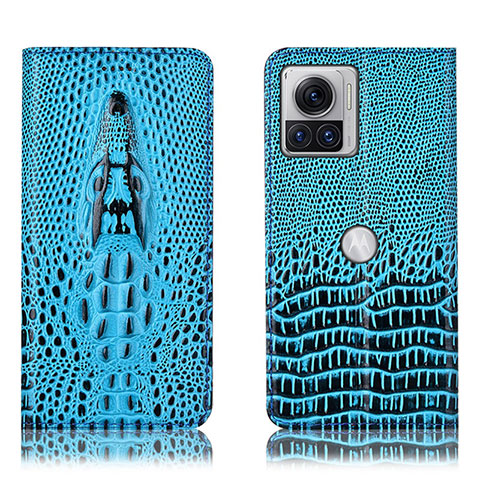 Handytasche Stand Schutzhülle Flip Leder Hülle H03P für Motorola Moto Edge X30 Pro 5G Hellblau