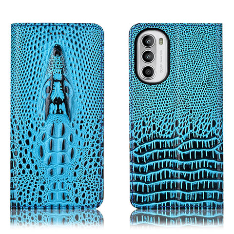 Handytasche Stand Schutzhülle Flip Leder Hülle H03P für Motorola Moto G71s 5G Hellblau