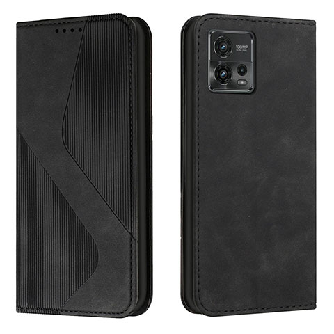 Handytasche Stand Schutzhülle Flip Leder Hülle H03X für Motorola Moto G72 Schwarz