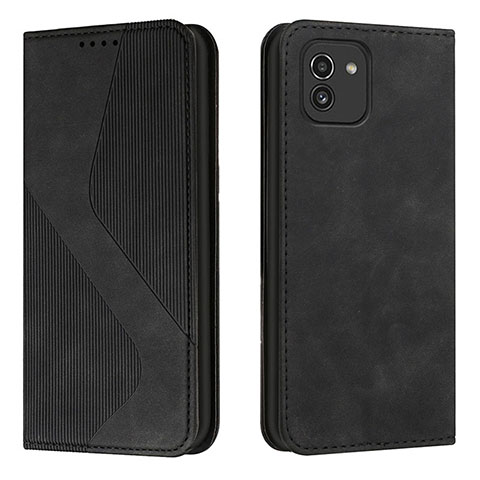 Handytasche Stand Schutzhülle Flip Leder Hülle H03X für Samsung Galaxy A03 Schwarz