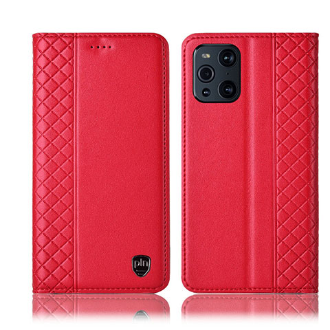 Handytasche Stand Schutzhülle Flip Leder Hülle H07P für Oppo Find X3 5G Rot