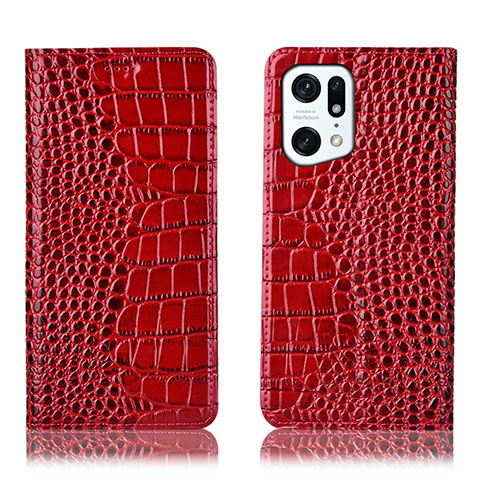 Handytasche Stand Schutzhülle Flip Leder Hülle H08P für Oppo Find X5 Pro 5G Rot