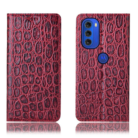 Handytasche Stand Schutzhülle Flip Leder Hülle H16P für Motorola Moto G51 5G Rot