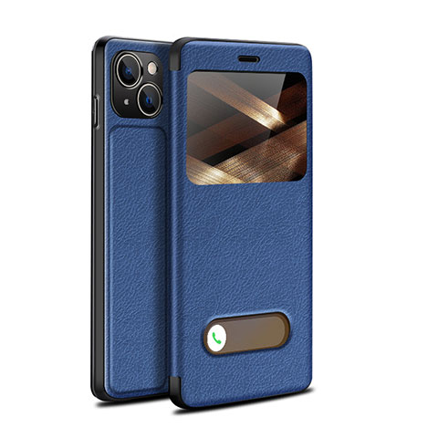 Handytasche Stand Schutzhülle Flip Leder Hülle H24 für Apple iPhone 15 Blau