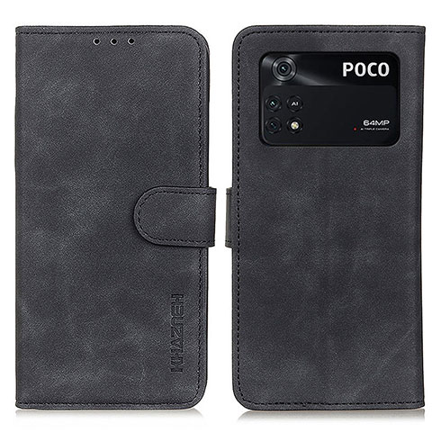 Handytasche Stand Schutzhülle Flip Leder Hülle K03Z für Xiaomi Poco M4 Pro 4G Schwarz