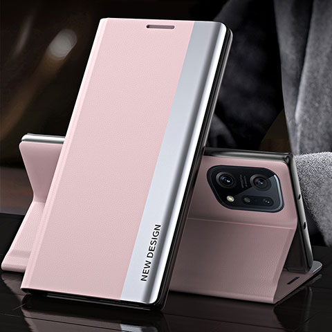 Handytasche Stand Schutzhülle Flip Leder Hülle L01 für Oppo Find X5 5G Rosa