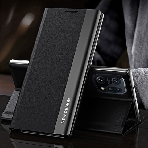 Handytasche Stand Schutzhülle Flip Leder Hülle L01 für Oppo Find X5 5G Schwarz