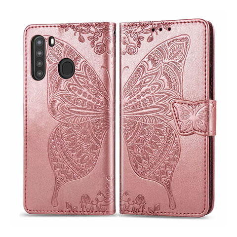 Handytasche Stand Schutzhülle Flip Leder Hülle L01 für Samsung Galaxy A21 Rosegold