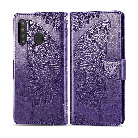 Handytasche Stand Schutzhülle Flip Leder Hülle L01 für Samsung Galaxy A21 Violett