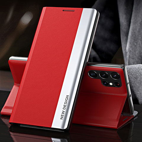 Handytasche Stand Schutzhülle Flip Leder Hülle L01 für Samsung Galaxy S22 Ultra 5G Rot