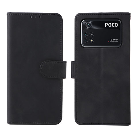 Handytasche Stand Schutzhülle Flip Leder Hülle L01Z für Xiaomi Poco M4 Pro 4G Schwarz