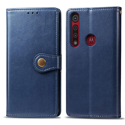 Handytasche Stand Schutzhülle Flip Leder Hülle L02 für Motorola Moto G8 Play Blau