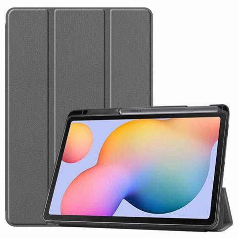 Handytasche Stand Schutzhülle Flip Leder Hülle L02 für Samsung Galaxy Tab S6 Lite 10.4 SM-P610 Grau