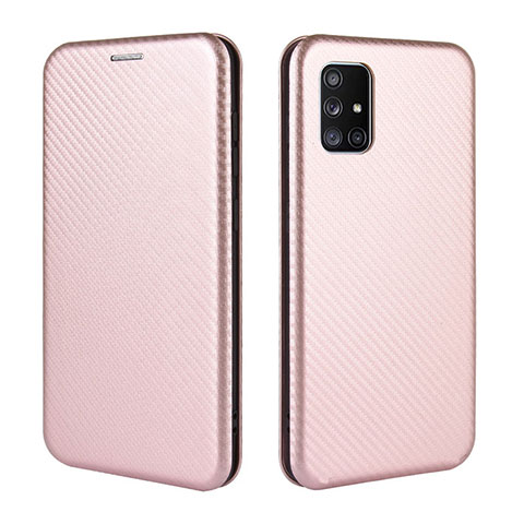 Handytasche Stand Schutzhülle Flip Leder Hülle L02Z für Samsung Galaxy A71 5G Rosegold