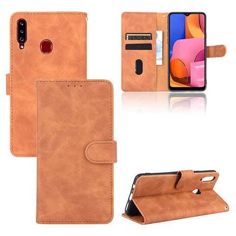 Handytasche Stand Schutzhülle Flip Leder Hülle L03Z für Samsung Galaxy A20s Braun