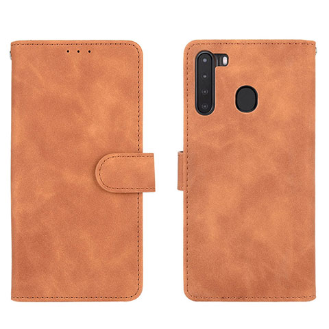 Handytasche Stand Schutzhülle Flip Leder Hülle L03Z für Samsung Galaxy A21 Braun