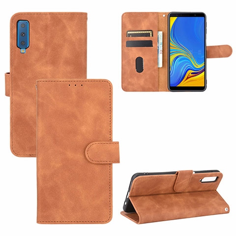 Handytasche Stand Schutzhülle Flip Leder Hülle L03Z für Samsung Galaxy A7 (2018) A750 Braun