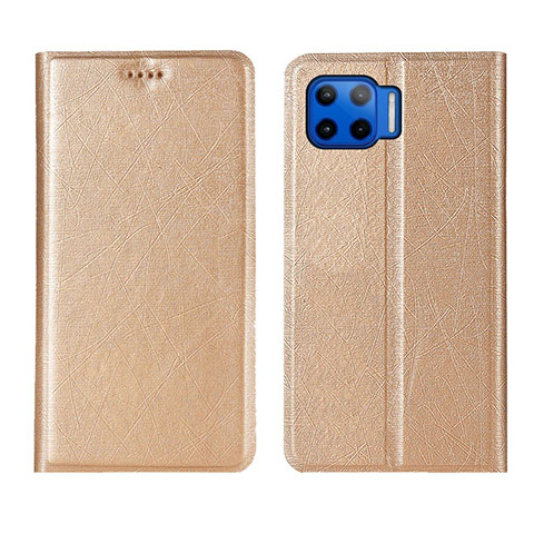 Handytasche Stand Schutzhülle Flip Leder Hülle L04 für Motorola Moto One 5G Gold