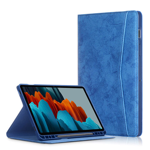 Handytasche Stand Schutzhülle Flip Leder Hülle L04 für Samsung Galaxy Tab S7 Plus 5G 12.4 SM-T976 Blau