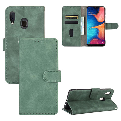 Handytasche Stand Schutzhülle Flip Leder Hülle L05Z für Samsung Galaxy A20 Grün