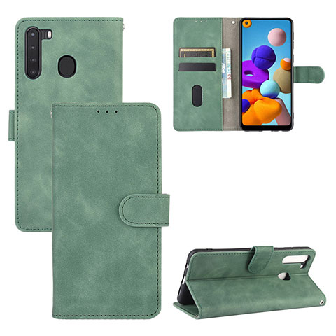 Handytasche Stand Schutzhülle Flip Leder Hülle L05Z für Samsung Galaxy A21 Grün