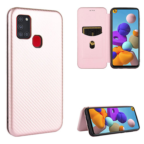 Handytasche Stand Schutzhülle Flip Leder Hülle L06Z für Samsung Galaxy A21s Rosegold