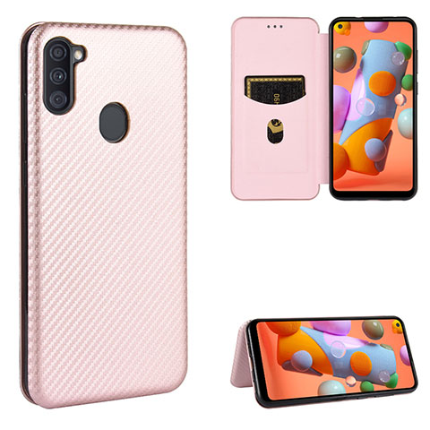 Handytasche Stand Schutzhülle Flip Leder Hülle L07Z für Samsung Galaxy A11 Rosegold