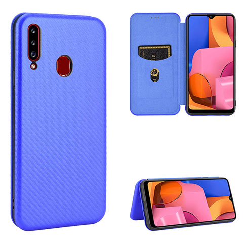 Handytasche Stand Schutzhülle Flip Leder Hülle L07Z für Samsung Galaxy A20s Blau