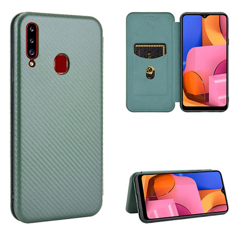 Handytasche Stand Schutzhülle Flip Leder Hülle L07Z für Samsung Galaxy A20s Grün