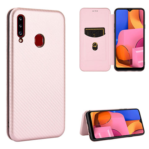 Handytasche Stand Schutzhülle Flip Leder Hülle L07Z für Samsung Galaxy A20s Rosegold