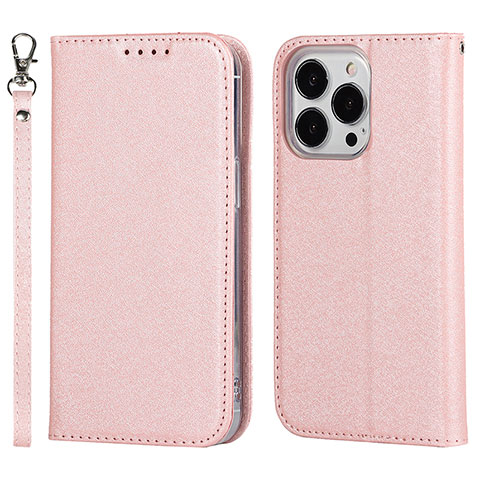 Handytasche Stand Schutzhülle Flip Leder Hülle L08 für Apple iPhone 14 Pro Max Rosegold