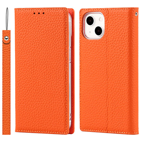 Handytasche Stand Schutzhülle Flip Leder Hülle L09 für Apple iPhone 15 Orange