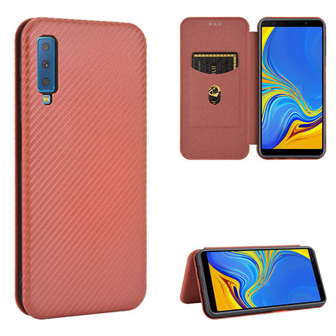 Handytasche Stand Schutzhülle Flip Leder Hülle L09Z für Samsung Galaxy A7 (2018) A750 Braun