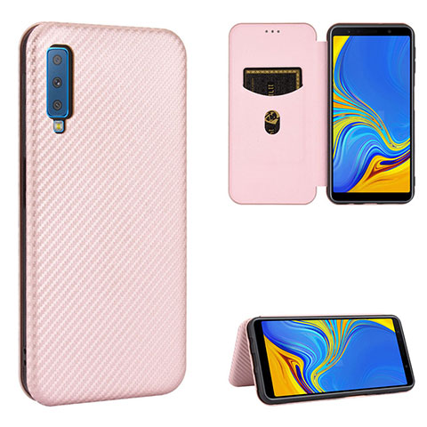 Handytasche Stand Schutzhülle Flip Leder Hülle L09Z für Samsung Galaxy A7 (2018) A750 Rosegold